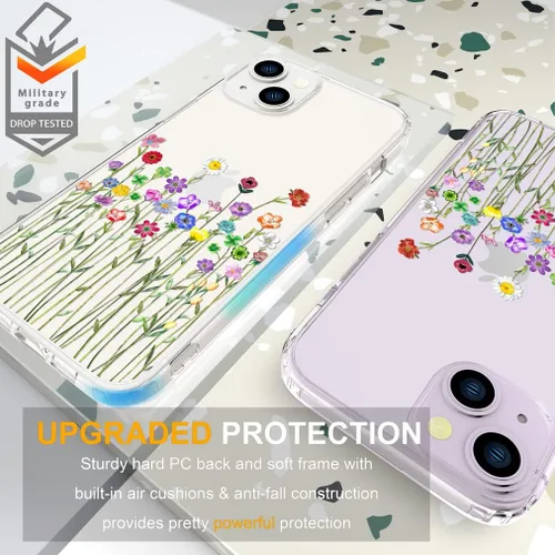 Vista 2 de Compatible con iPhone 14, funda transparente y bonita para mujeres y niñas, diseño floral, diseño floral femenino, funda para teléfono 14
