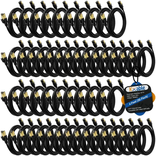 Vista 35 de Kxable Cable Ethernet Cat 7 de 1 pie, cable de Internet de alta velocidad Cat7, cable de red LAN RJ45 CAT7, triple blindaje SFTP de 10 Gbps 600 Mhz