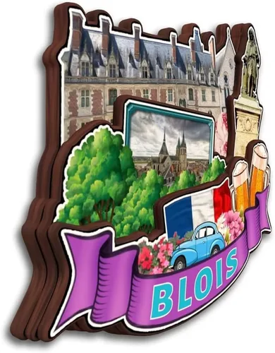 Vista 2 de Blois Centre-Val de Loire Francia - Imán de madera para nevera, colección 3D, hecho a mano, viajes, ciudad, recuerdos, nevera, regalo