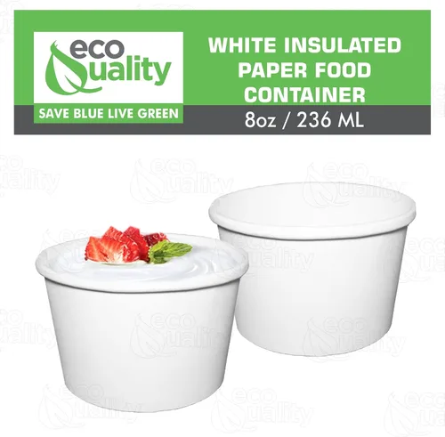 Vista 7 de EcoQuality Recipientes desechables de papel blanco para sopa de 8 onzas [100 unidades] – recipientes de media pinta para helado, tazas de yogur