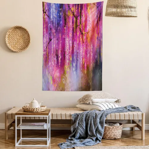 Vista 6 de Lunarable Tapiz de flores, racimo abstracto de flores con fondo de polinización de neón, formas de crecimiento de la naturaleza, decoración de tela