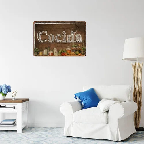 Vista 6 de Letreros de pared de metal vintage españoles "Cocina" de 8 x 12 pulgadas, carteles de metal retro para sala de estar, dormitorio, cocina, baño
