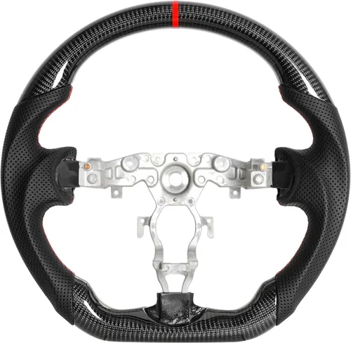 Vista 12 de Volante de fibra de carbono, volante de cuero perforado con parte inferior plana en forma de D, color negro, apto para Nissan 370z 2008-2020