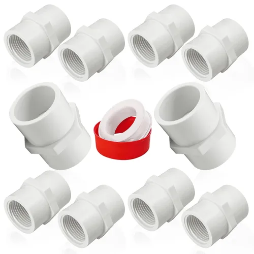 Vista 14 de Boltigen 5 piezas de accesorios de tubería de PVC blanco, adaptador conector de tubería de rosca hembra NPT de 2 pulgadas, acoplamiento de tubería