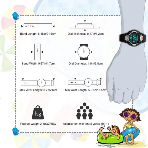 Vista 7 de Reloj digital deportivo para niños y niñas, resistente al agua, relojes electrónicos con alarma LED, cronómetro