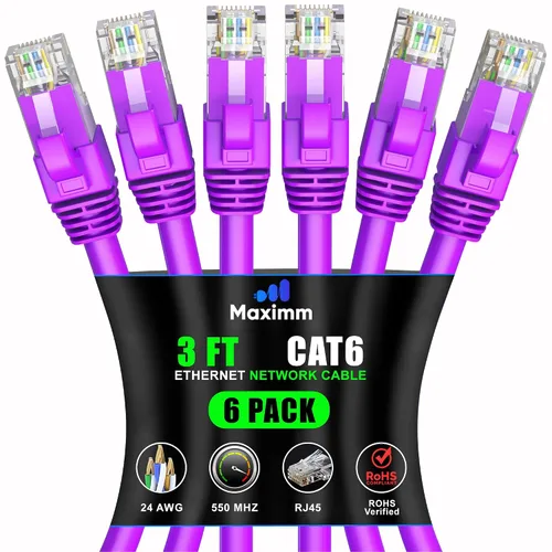 Vista 116 de Maximm Cable Ethernet Cat 6 de 0.6 pies (paquete de 6) – Cable LAN de alta velocidad, cable de Internet, cable de conexión y cable de red – UTP