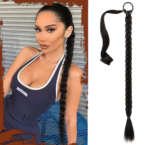 Vista 66 de SOFEIYAN Extensión de cola de caballo trenzada larga con banda elástica y mechón liso envolvente, extensiones de cabello naturales suaves
