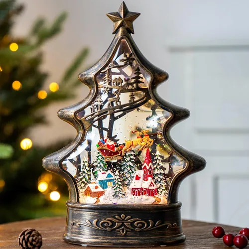 Vista 17 de Globos de Nieve de Navidad, Farol de Agua de Navidad con Carruaje e Iglesia Azul, Música y Temporizador de 6 Horas, Faroles Iluminados con Cable