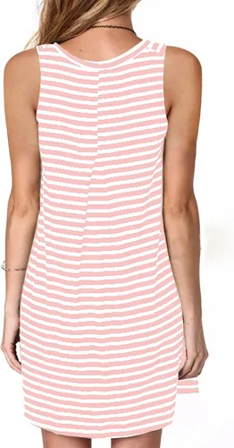 Vista 3 de Alaster - Vestido casual de verano para mujer, holgado, a rayas, sin mangas, con bolsillos