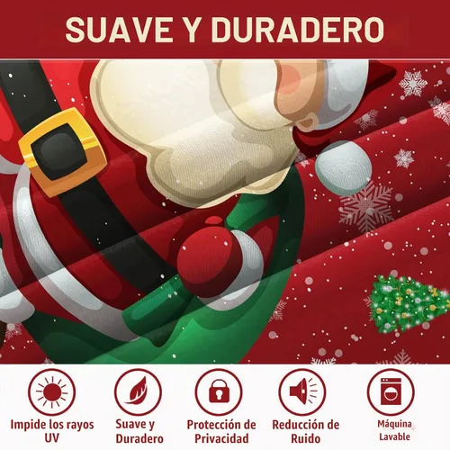 Vista 3 de AWERT Cortinas opacas de Navidad de Papá Noel para sala de estar, juego de 2 paneles de ojales plateados inoxidables, cortinas de ventana