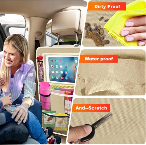 Vista 3 de Organizador de asiento trasero de automóvil, paquete de 2 organizadores de asiento trasero de automóvil con soporte para tableta de 11 pulgadas, 10