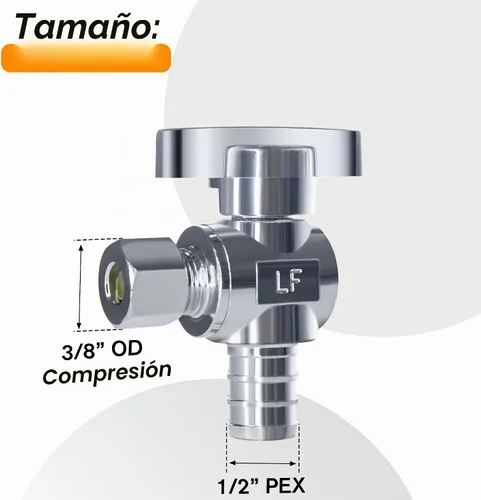 Vista 2 de VINTEX Paquete de 5 válvulas Pex de 1/2 pulgada x 3/8 pulgadas de ángulo Od Pex, válvula de cierre de agua, accesorios de crimpado de cuarto