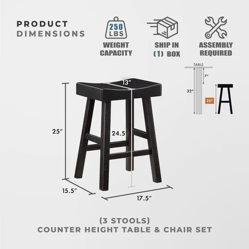 Vista 4 de Juego de mesa de bar Lexicon para 3, juego de mesa pequeña de cocina, mesa de isla de cocina con 3 taburetes de bar de silla de montar, juego