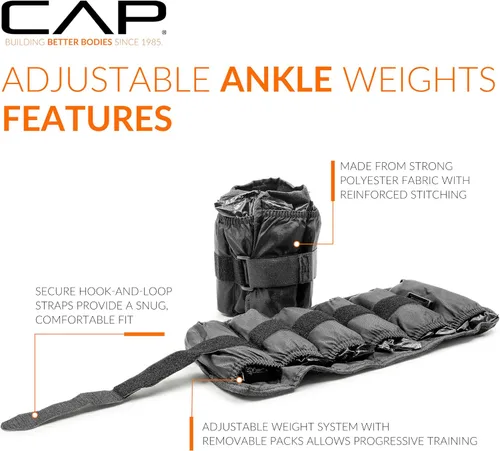 Vista 3 de CAP Barbell Pesas ajustables para tobillo Par de 10-20 libras Negro