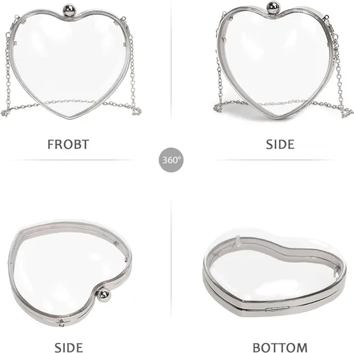 Vista 4 de LAKSMI Bolsos de mano de noche de acrílico transparente para mujer, con forma de corazón, lindo bolso con correa de cadena
