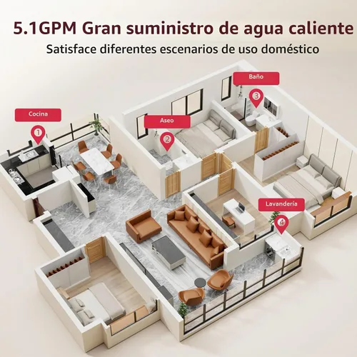 Vista 7 de MIZUDO Calentador de agua sin tanque de gas natural de 120,000 BTU, máximo
