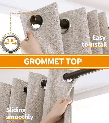 Vista 6 de YoungsTex - Cortinas opacas de lino para dormitorio, oscurecimiento de la habitación, cortinas con textura de lino, paneles con aislamiento térmico