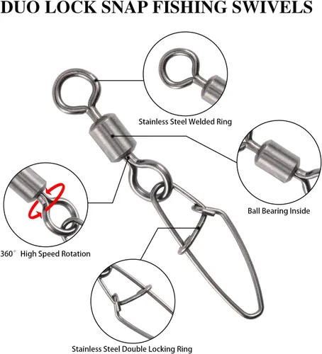 Vista 3 de Goture 100pcs Duo Lock Fishing Swivels Stainless Steel Barrel Ring Snap Fishing Rolling Swivel Ball Free Rotation Swivels Cross-line with Black