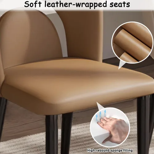 Vista 5 de YVYKFZD Leather Dining Chairs, Kitchen Chairs Set with Curved Back, Upholstered Dining Room Chair, Armless Comfy Side Chair, for Living Room, Dark