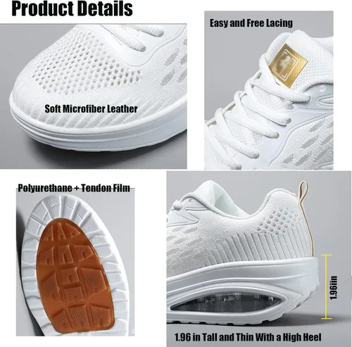 Vista 2 de WENOREG Tenis de malla transpirable para mujer, con amortiguación de aire, con cordones, ortopédicos 3D, plataforma de tendón de ternera