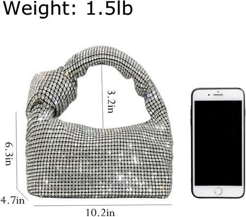 Vista 6 de UMREN Bolso de mano anudado con purpurina completa para mujer, con diamantes de imitación de cristal, bolso cruzado de noche con diamantes
