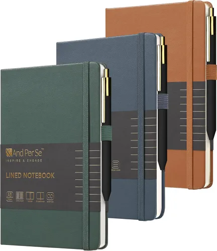 Vista 41 de &And Per Se Juego de diario y bolígrafo forrados (3 paquetes), cuaderno de tapa dura de cuero A5 con bolígrafo y juego de papelería, 160 páginas