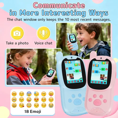 Vista 4 de Walkie Talkies de video para niños con cámara, paquete de 2 juguetes Walkie-Talkie recargables para niños y niñas de 3 a 12 años, regalos