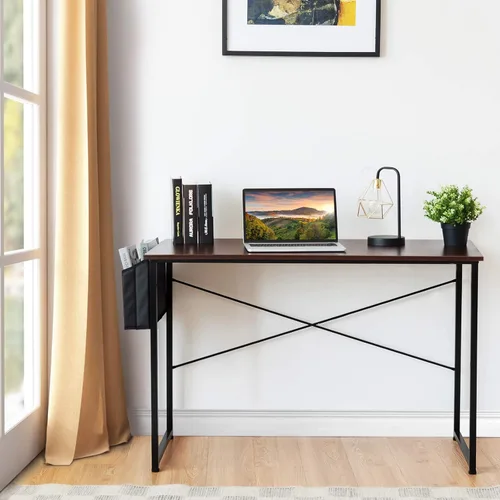 Vista 5 de Mesa de escritorio para computadora, escritorio de computadora de oficina en casa de 47 pulgadas con bolsa de almacenamiento, escritorio de estudio