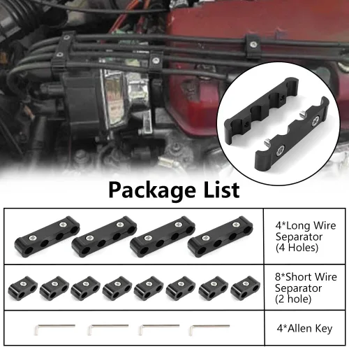 Vista 2 de Kit divisor de alambre de bujía de motor apto para 0.315 in, 0.354 in, 0.394 in, separadores de alambre de aleación de aluminio, color negro
