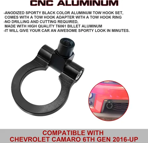Vista 4 de Xotic Tech Sport Track Racing Style - Gancho de remolque CNC de aluminio con tornillo para parachoques delantero, compatible con Chevrolet Camaro 6ª
