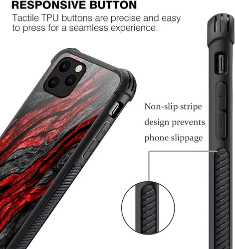 Vista 5 de CARLOCA Funda compatible con iPhone 13 Pro Max, diseño gráfico de identidad de grano de madera negra y roja, a prueba de golpes, antiarañazos