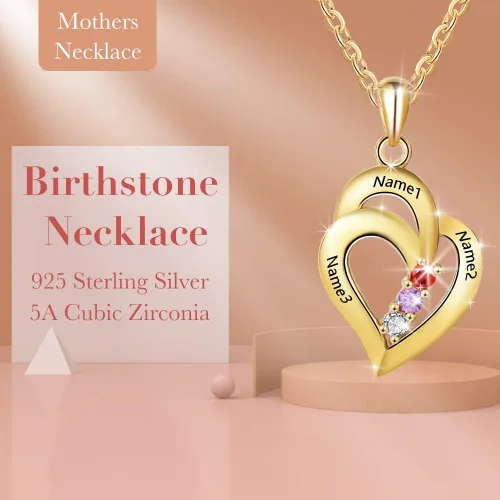Vista 2 de Lam Hub Fong Collar con nombre para mujer, regalos personalizados para el día de la madre, collar de piedra natal para madre e hija, regalos