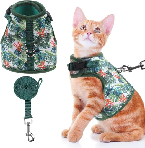 Vista 9 de BINGPET Arnés para gatos con correa y collar para caminar, a prueba de escapes, con correa de 59 pulgadas, arnés de chaleco suave ajustable
