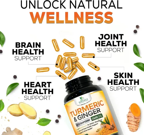 Vista 5 de Suplemento de curcumina de cúrcuma – 2000 mg de cúrcuma orgánica por porción – 95% curcuminoides, jengibre y pimienta negra BioPerine para una mejor