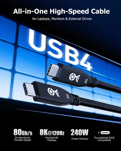 Vista 2 de Cable Matters Cable USB4 de 80 Gbps, 1 pie, negro