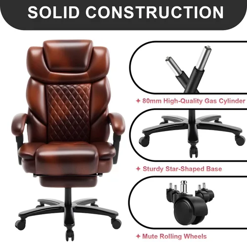 Vista 3 de Sillas reclinables grandes y altas, silla ergonómica de escritorio de Negro marrón