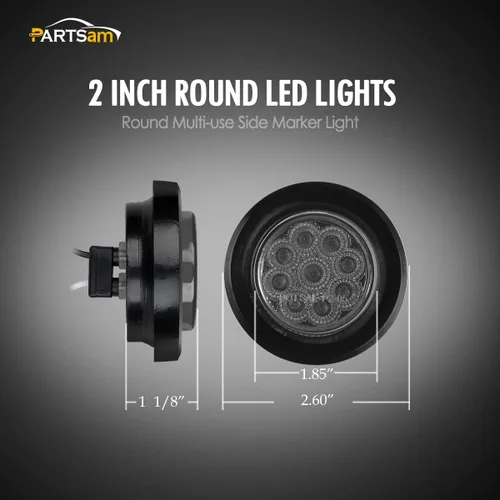 Vista 3 de Partsam Kit de 4 luces LED redondas ahumadas de 2 pulgadas y marcador lateral, 9 diodos con reflectores ojales/coletas, camión, remolque, RV
