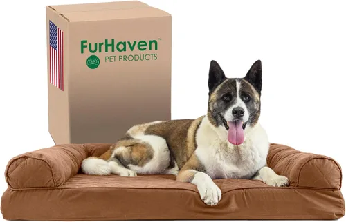 Vista 17 de Furhaven Cama para perro de espuma viscoelástica para perros medianos y pequeños con cojines extraíbles y funda lavable, para perros de hasta 35