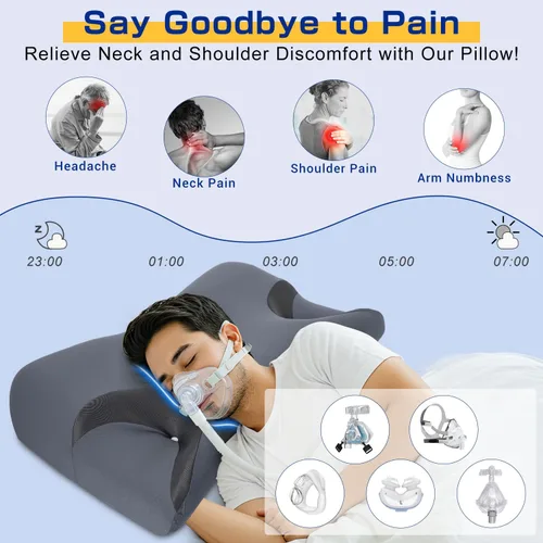 Vista 2 de IKSTAR Almohada CPAP 5.0 para dormir de lado, altura ajustable/soporte de cuello, almohada de espuma viscoelástica adecuada para todos los usuarios