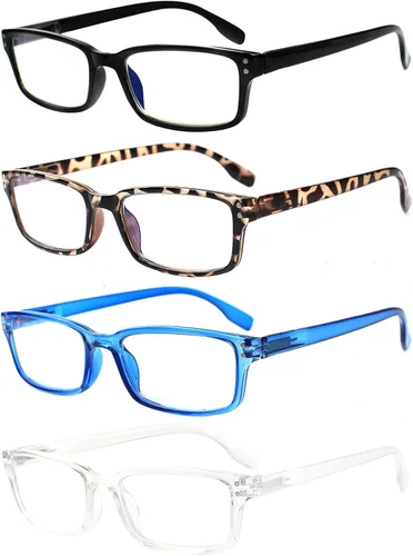 Vista 13 de Kerecsen Paquete de 4 Gafas de Lectura para Hombres y Mujeres con Bisagras de Resorte, Anteojos de Lectura Rectangulares Negros Ligeros