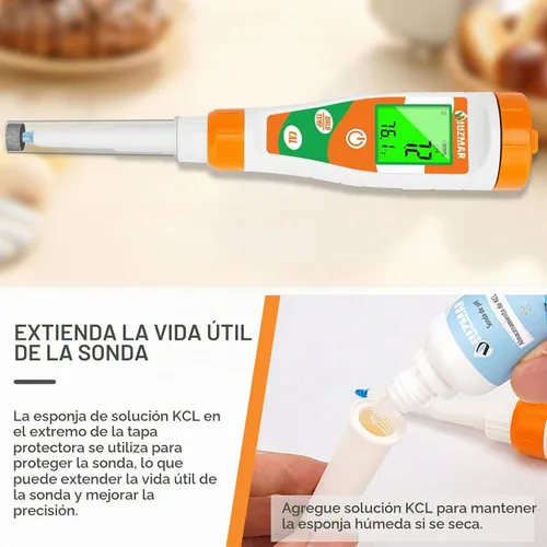 Vista 5 de UIUZMAR Probador de pH para alimentos Medidor de pH Digital para iniciador de masa madre y sensor de lanza de masa, kit de pH de alimentos funciona