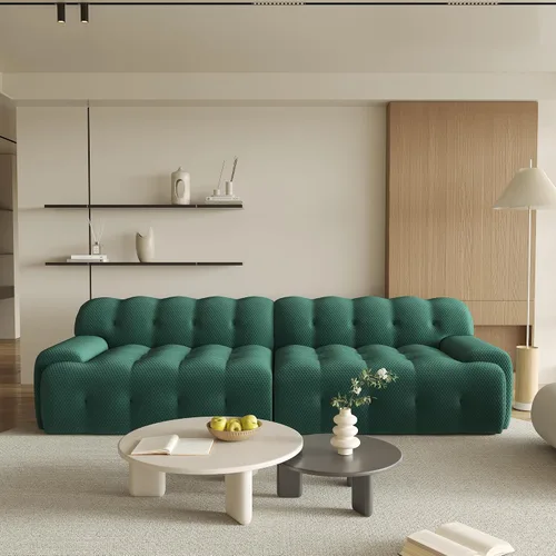 Vista 14 de Sofá modular modular de 86.6 pulgadas, sofá biplaza de gran tamaño, tela de malla 3D, cómodo sofá de nube, sofá curvado para sala de estar, oficina