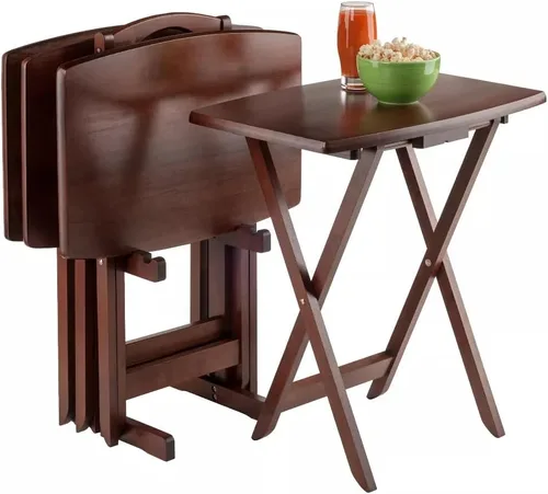 Vista 3 de UMENG Juego de mesa de aperitivos de gran tamaño de nogal antiguo, mesa rectangular plegable de madera, color marrón