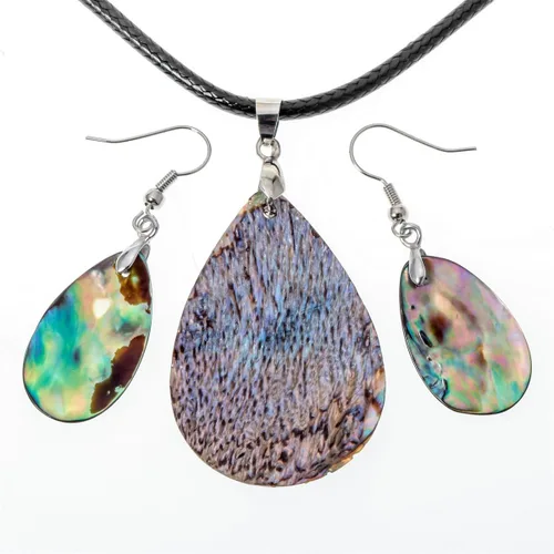 Vista 2 de Angel Jewelry Pendientes con colgante de concha de abulón marino para mujer, Concha