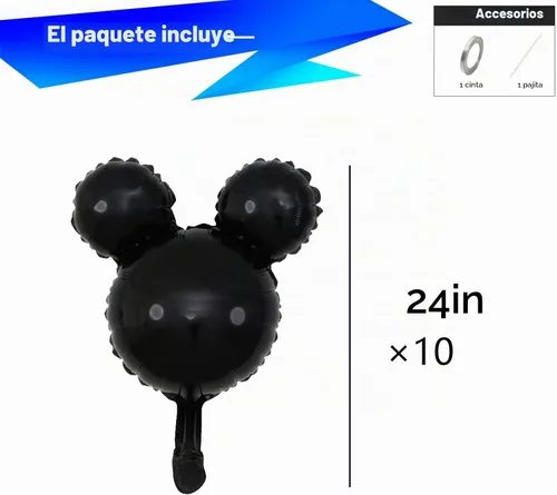 Vista 2 de 10 globos de Mylar negros de 24 pulgadas, decoraciones y suministros para fiesta de cumpleaños de ratón
