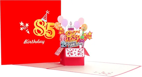 Vista 12 de iGifts And Cards Tarjeta desplegable 3D de feliz cumpleaños 84 – Diseño azul con números de purpurina, globos, pasteles y regalos – Tarjeta