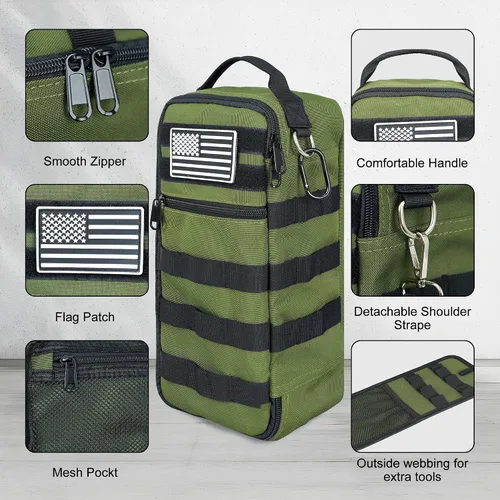 Vista 3 de Bolsa de herramientas pequeña portátil, bolsa de herramientas resistente con correa para el hombro y clip de anillo en D, bolsa de mano duradera e