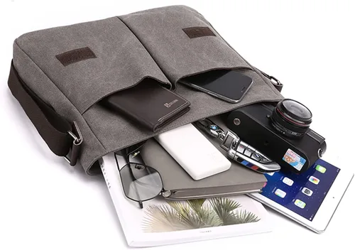 Vista 5 de ZHIERNA Bolsa de lona pequeña de mensajero, bolsa cruzada para hombres y mujeres, para el trabajo escolar