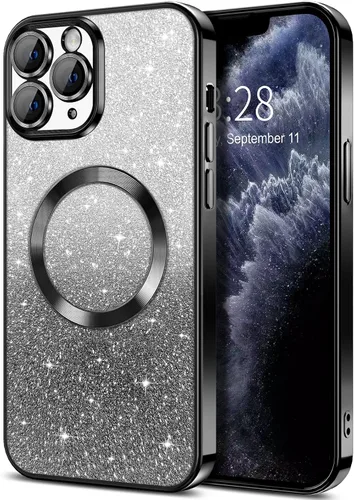 Vista 154 de Hython Funda para iPhone 13 Pro transparente con purpurina magnética [compatible con MagSafe] Protector completo de lente de cámara delgado