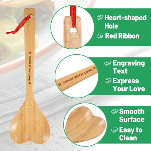 Vista 2 de Cuchara de bambú en forma de corazón para cocinar, cocina de madera con cuchara de amor, utensilios de cocina, regalos para abuela, mamá, pareja